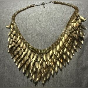 Bib Style Layered Gold Leaf Necklace